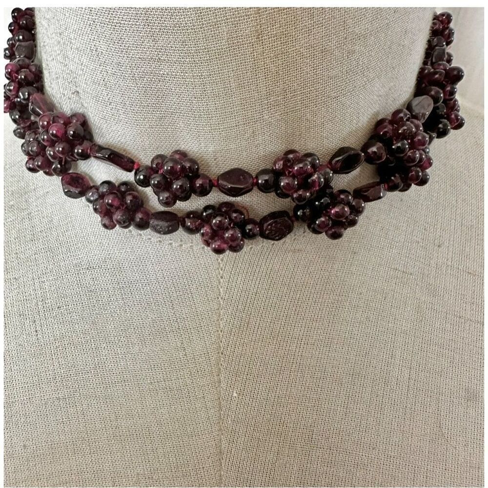 Vintage Garnet Cluster Beaded Necklace